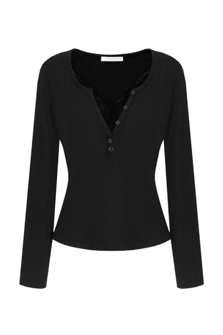 여성용 레이스 V 넥 슬림 스웨터