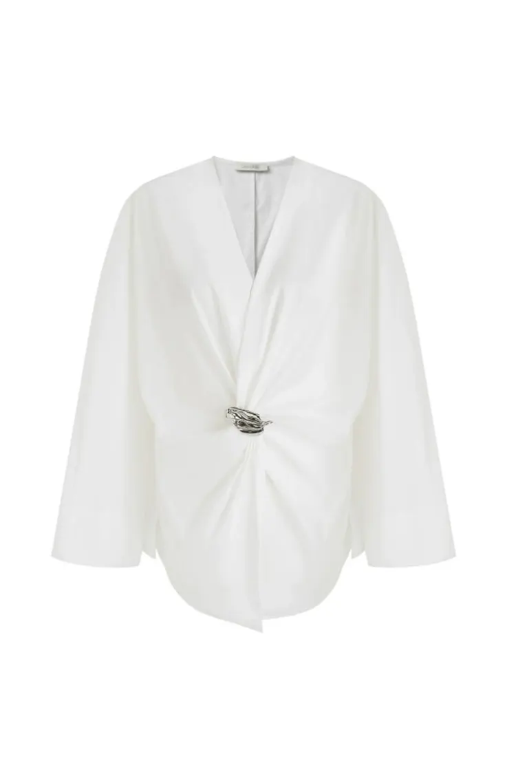 여성용 메탈 버클 파티 블라우스